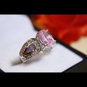 Gorgeous 925 Sterling Silver Pink Topaz Opal Ring!